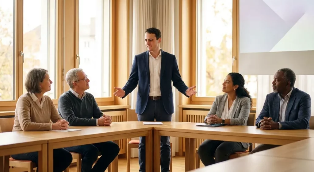 Formateur François Bataille animant une session d'initiation à l'IA dans une administration cantonale suisse